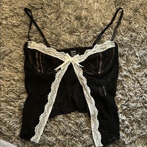 Black Lace Bustier with White Lace Trim